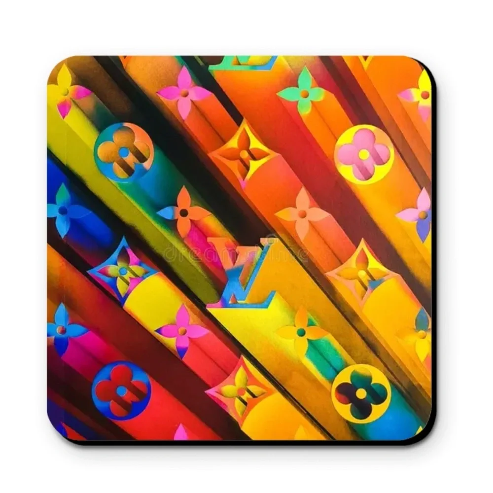 Louis Vuitton LV Logo Colorful Fashion Coaster Set - Set of 4 Glossy Coasters - Picture 3 of 6
